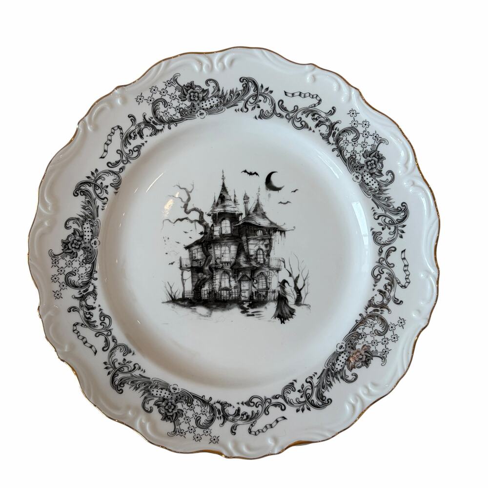 Monterey Bay Halloween Haunted House Dinner Plates 11in Porcelain Spooky NEW - Picture 15 of 15
